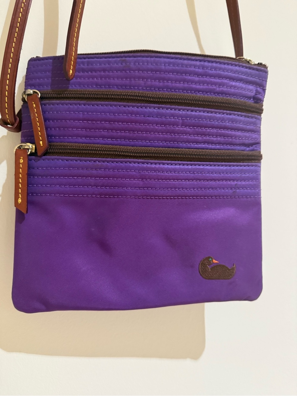 Dooney & Bourke Violet (purple) Crossbody with Brown Trim